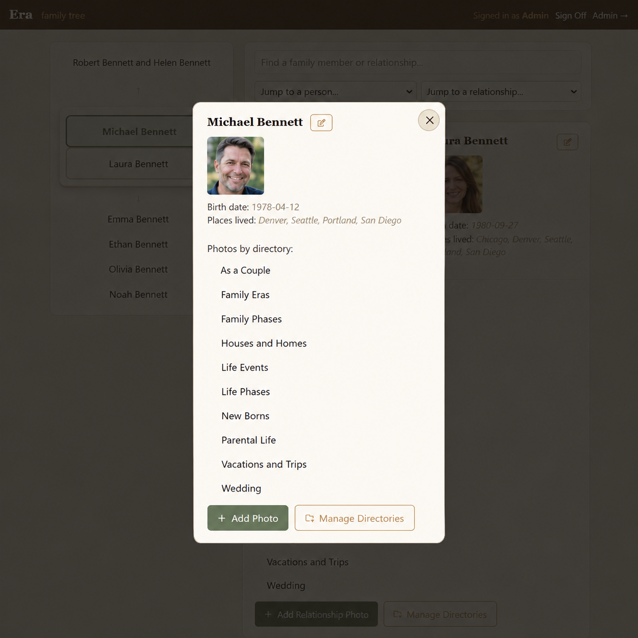 ERA individual person profile screen